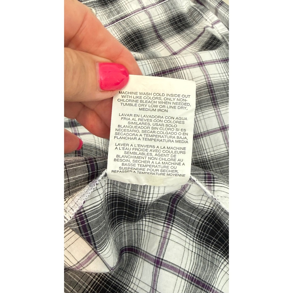 Wrangler Retro Western Shirt Black White Purple Plaid Pearl Snaps Men L - Picture 6 of 10